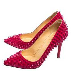 Pre Owned Christian Louboutin Magenta Pink Patent Leather Pigalle Spikes Pumps Size 37.5