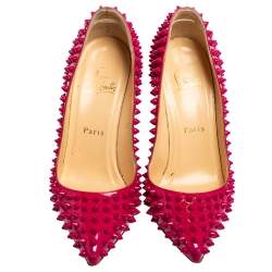 Christian Louboutin Magenta Pink Patent Leather Pigalle Spikes Pumps Size 37.5