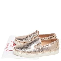 Christian Louboutin Gold Python Embossd  Leather Spike Slip On Sneakers Size 37