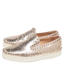 Christian Louboutin Gold Python Embossd  Leather Spike Slip On Sneakers Size 37