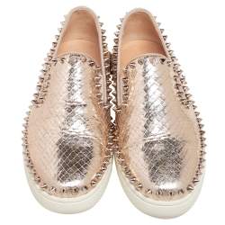 Christian Louboutin Gold Python Embossd  Leather Spike Slip On Sneakers Size 37