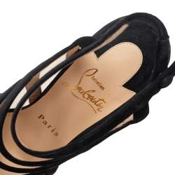مملوكة مسبقًا Christian Louboutin Black Suede and Mesh Strappy Sandals Size 36.5