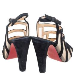 مملوكة مسبقًا Christian Louboutin Black Suede and Mesh Strappy Sandals Size 36.5