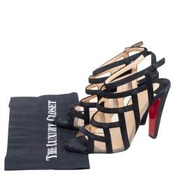 مملوكة مسبقًا Christian Louboutin Black Suede and Mesh Strappy Sandals Size 36.5