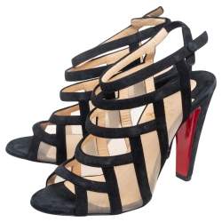 مملوكة مسبقًا Christian Louboutin Black Suede and Mesh Strappy Sandals Size 36.5