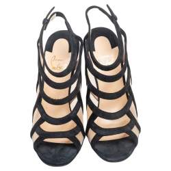 مملوكة مسبقًا Christian Louboutin Black Suede and Mesh Strappy Sandals Size 36.5