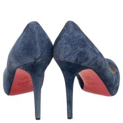 Pre Owned Christian Louboutin Blue Suede Fifi Pumps Size 38