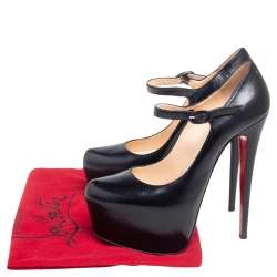 Pre Owned Christian Loubouton Black Leather Daffodile Mary Jane Platform Pumps Size 38