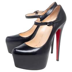 Pre Owned Christian Loubouton Black Leather Daffodile Mary Jane Platform Pumps Size 38