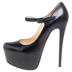 Pre Owned Christian Loubouton Black Leather Daffodile Mary Jane Platform Pumps Size 38