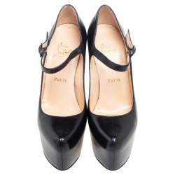 Pre Owned Christian Loubouton Black Leather Daffodile Mary Jane Platform Pumps Size 38