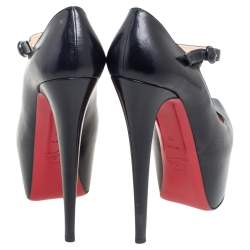 Pre Owned Christian Loubouton Black Leather Daffodile Mary Jane Platform Pumps Size 38