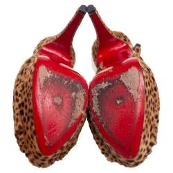 Pre Owned Christian Louboutin Brown Leopard Print Calf Hair Jenny Slingback Pumps Size 37.5