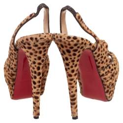 Pre Owned Christian Louboutin Brown Leopard Print Calf Hair Jenny Slingback Pumps Size 37.5