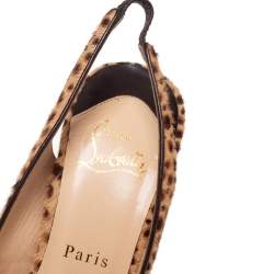 Pre Owned Christian Louboutin Brown Leopard Print Calf Hair Jenny Slingback Pumps Size 37.5