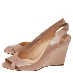 Pre Owned Christian Louboutin Beige Patent Leather Marpoil Sanzep Wedge Sandals Size 36.5