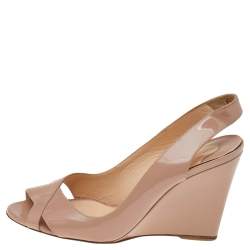 Pre Owned Christian Louboutin Beige Patent Leather Marpoil Sanzep Wedge Sandals Size 36.5
