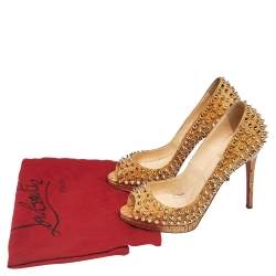 Christian Louboutin Beige Cork Spike Peep Toe Platform Pumps Size 37.5