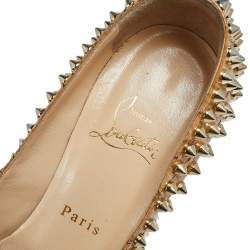 Christian Louboutin Beige Cork Spike Peep Toe Platform Pumps Size 37.5