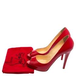 Christian Louboutin Red Patent Leather Lady Peep Toe Platform Pumps Size 39.5