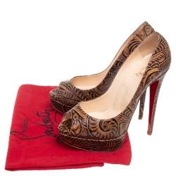 Christian Louboutin Brown Printed Leather Altadama Platform Peep Toe Pumps Size 40