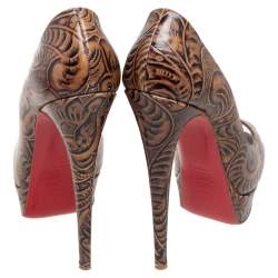 Christian Louboutin Brown Printed Leather Altadama Platform Peep Toe Pumps Size 40