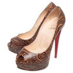 Christian Louboutin Brown Printed Leather Altadama Platform Peep Toe Pumps Size 40