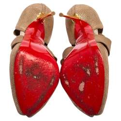 Pre Owned Christian Louboutin Beige Textured Leather Dorcet Peep Toe  Pumps Size 38.5