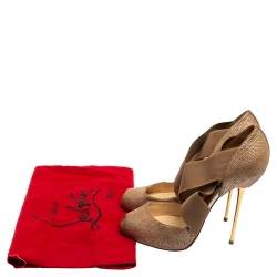 Pre Owned Christian Louboutin Beige Textured Leather Dorcet Peep Toe  Pumps Size 38.5