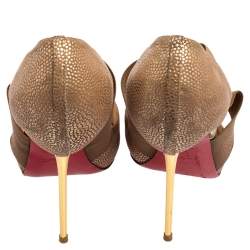 Pre Owned Christian Louboutin Beige Textured Leather Dorcet Peep Toe  Pumps Size 38.5