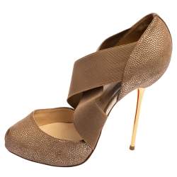 Pre Owned Christian Louboutin Beige Textured Leather Dorcet Peep Toe  Pumps Size 38.5