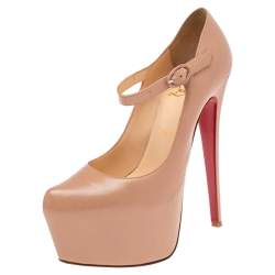 Pre Owned Christian Louboutin Beige Leather Lady Daf Pumps Size 38