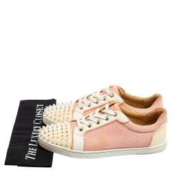 Pre Owned Christian Louboutin Pink Fabric And Patent Leather Spiked Louis Junior Sneakers Size 40.5
