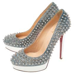 Pre Owned Christian Louboutin Blue Denim Alti Spikes Platform Pumps Size 40