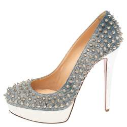Pre Owned Christian Louboutin Blue Denim Alti Spikes Platform Pumps Size 40