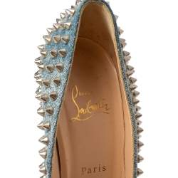 Pre Owned Christian Louboutin Blue Denim Alti Spikes Platform Pumps Size 40