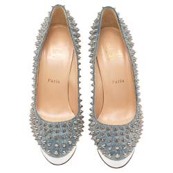 Pre Owned Christian Louboutin Blue Denim Alti Spikes Platform Pumps Size 40