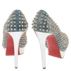 Pre Owned Christian Louboutin Blue Denim Alti Spikes Platform Pumps Size 40
