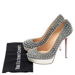Pre Owned Christian Louboutin Blue Denim Alti Spikes Platform Pumps Size 40