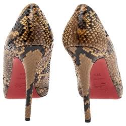 Christian Louboutin Cream/Brown Python Leather New Simple Platform Pumps Size 39.5