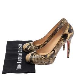 Christian Louboutin Cream/Brown Python Leather New Simple Platform Pumps Size 39.5