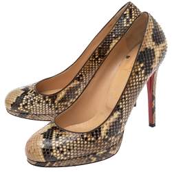 Christian Louboutin Cream/Brown Python Leather New Simple Platform Pumps Size 39.5