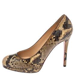 Christian Louboutin Cream/Brown Python Leather New Simple Platform Pumps Size 39.5