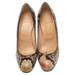 Christian Louboutin Cream/Brown Python Leather New Simple Platform Pumps Size 39.5