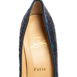 Pre Owned Christian Louboutin Metallic Blue Glitter and Fabric New Very Prive Peep Toe Pumps Size 39.5