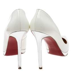 Pre Owned Christian Louboutin White-Silver Patent Leather Pigalle Plato Pointed Toe Pumps Size 40