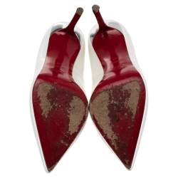 Pre Owned Christian Louboutin White-Silver Patent Leather Pigalle Plato Pointed Toe Pumps Size 40
