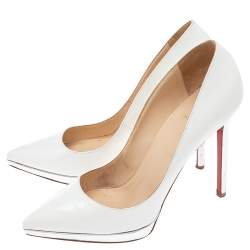 Pre Owned Christian Louboutin White-Silver Patent Leather Pigalle Plato Pointed Toe Pumps Size 40