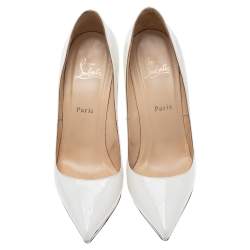 Pre Owned Christian Louboutin White-Silver Patent Leather Pigalle Plato Pointed Toe Pumps Size 40