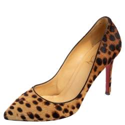 Pre Owned Christian Louboutin Beige/Brown Leopard Print Calf Hair and Leather Trim So Kate Pointed Toe Pumps Size 40 